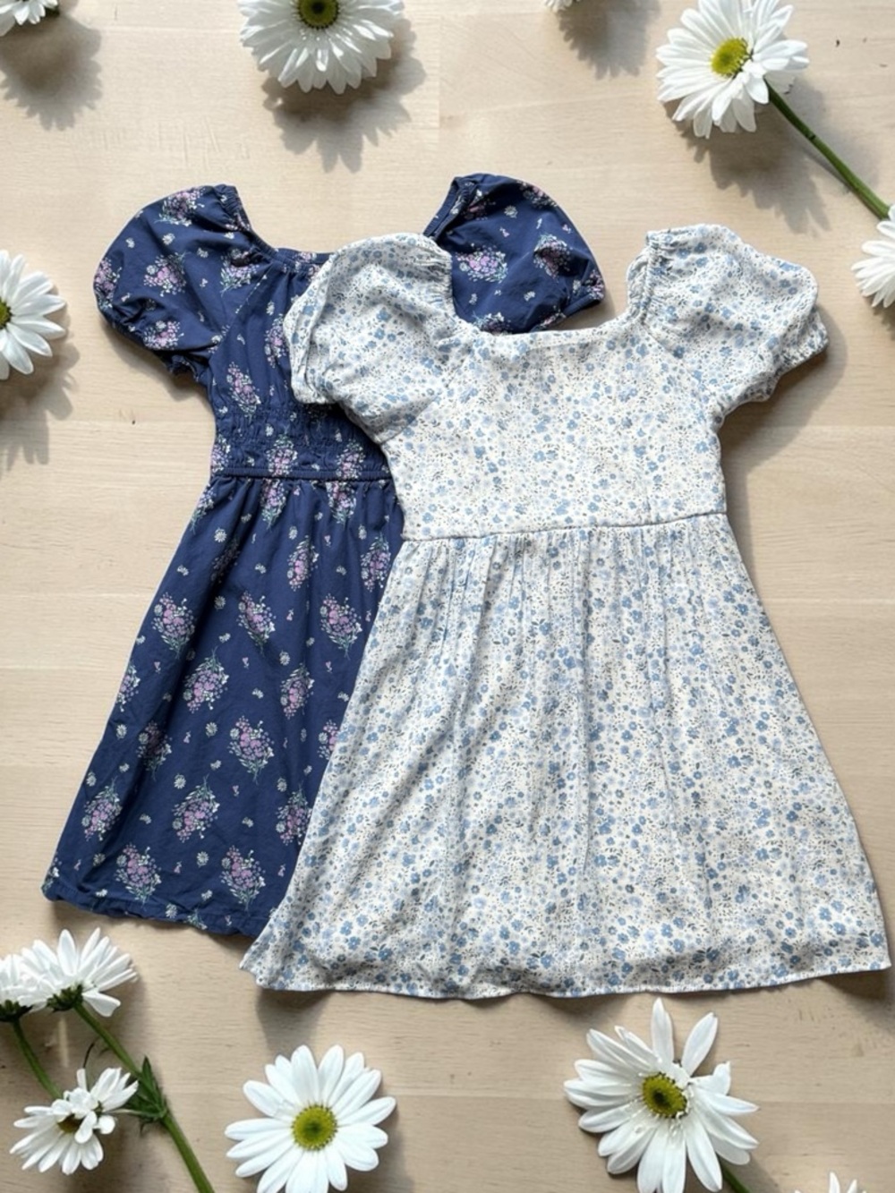 Girl’s Floral Puff-Sleeve Dress Duo